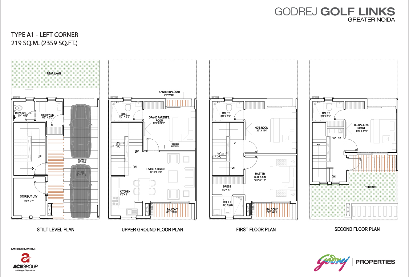 Godrej Crest Villas type-A1 Left Corner 2359 sqft