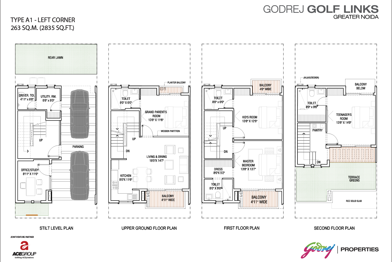 Godrej Crest Villas type-A1 Left Corner 2835 sqft