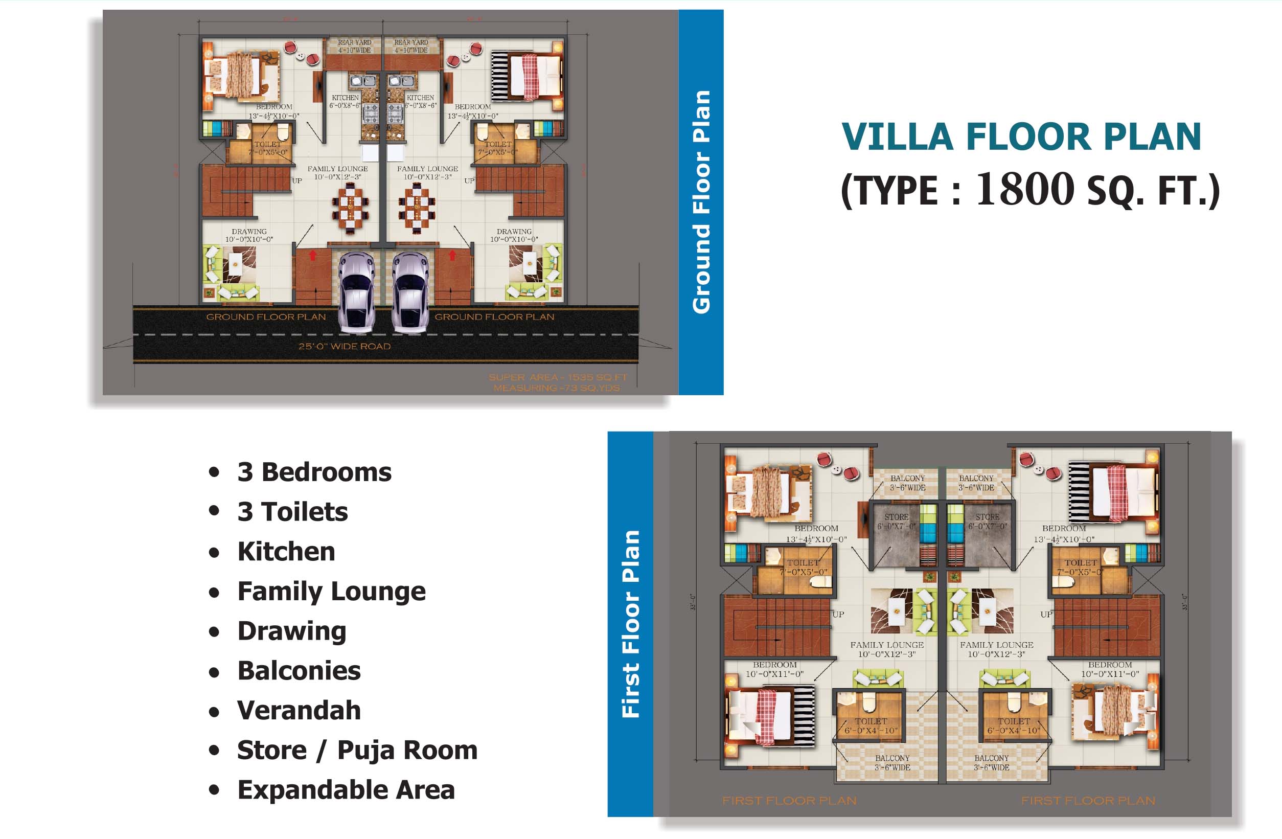Green Villa 2 3bhk 1800 SQFT Floor Plan
